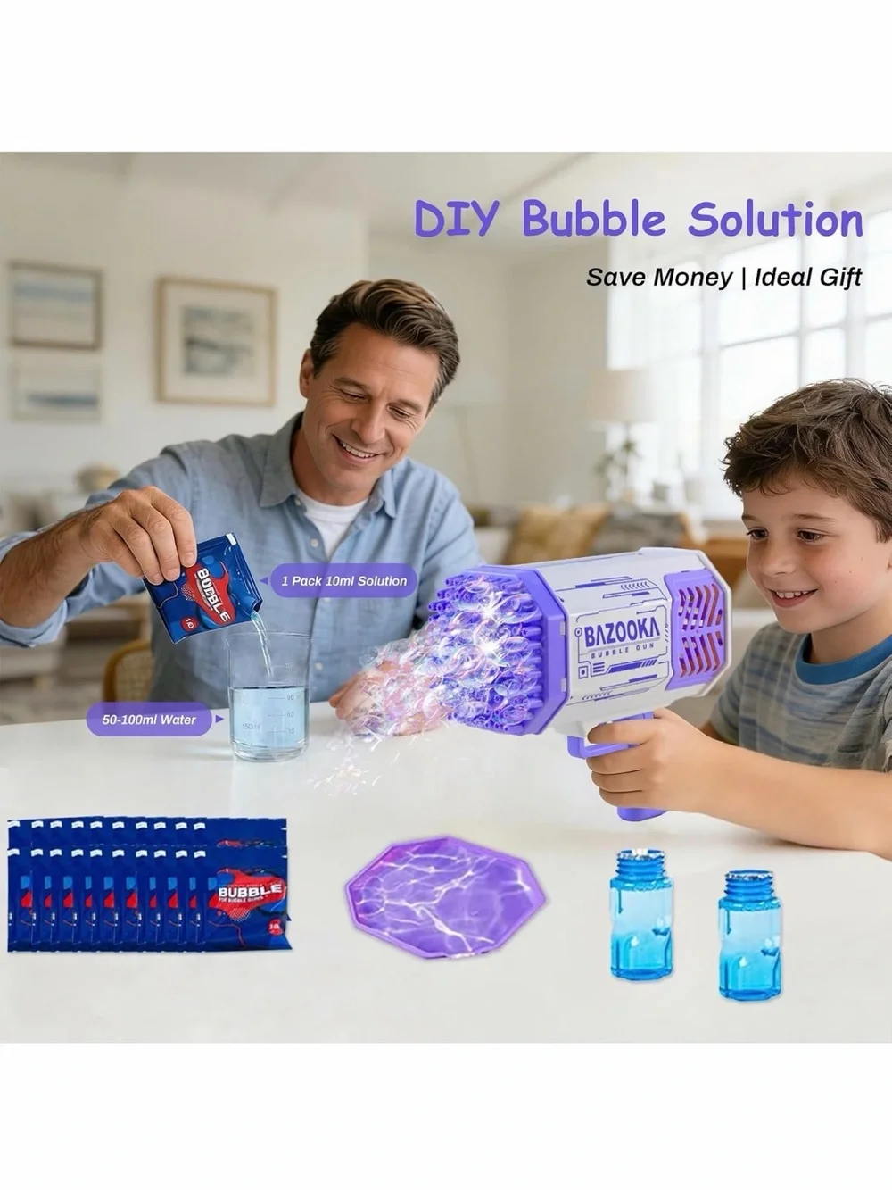 Set Of 2 - 69 Holes Bubble Gun Automatic Bazooka Kids Summer Toy Bubbles Machine